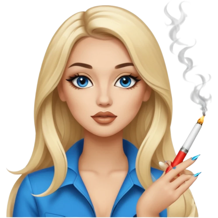 blonde light blonde balayage gorgeous girl blue eyes long hair with latina makeup smoking a cigarette baddie winged eyeliner Long nails emoji