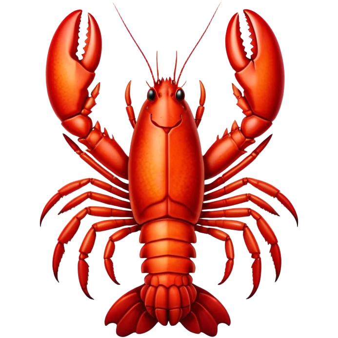 Cinematic bright red rock lobster, detailed hard shell, claws slightly open, freshly cooked, warm glowing tones, rich and indulgent. emoji