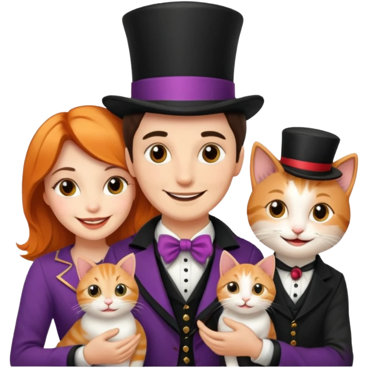 magician couple and their pet cat emoji