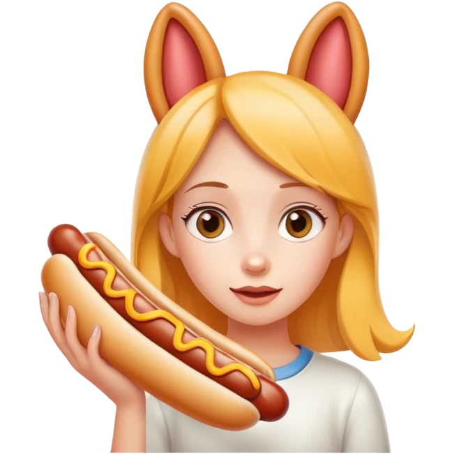 A girl with a hotdog with ears emoji