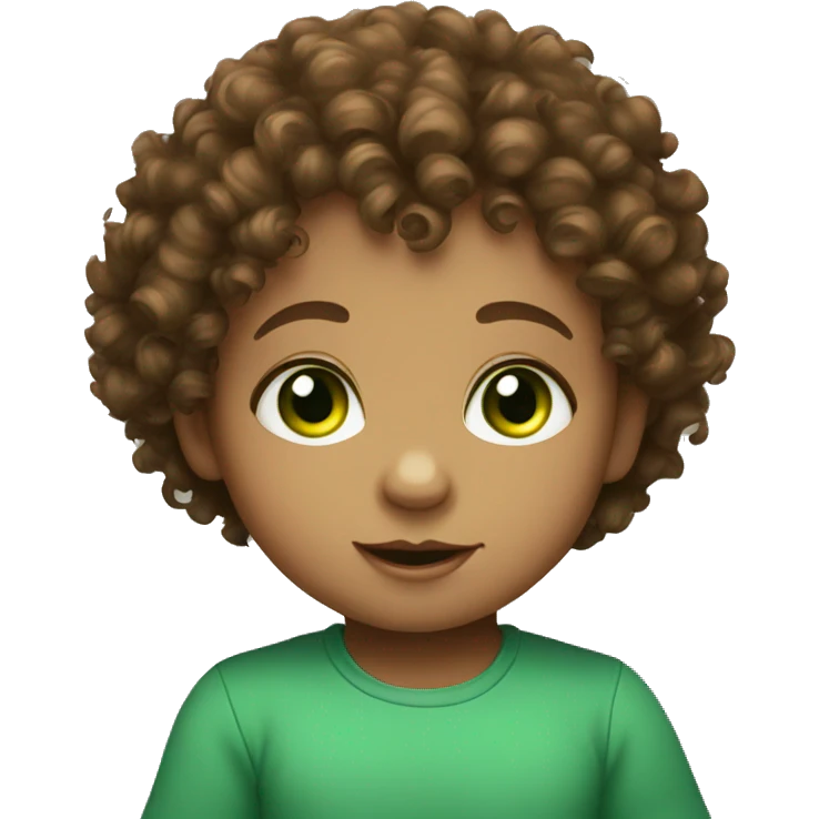 Brown curly haired baby with green eyes emoji