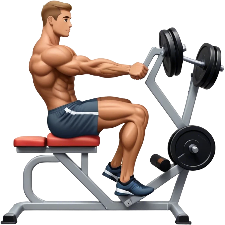 side-view bodybuilder seated weighted calf-raise machine lower leg exercise emoji