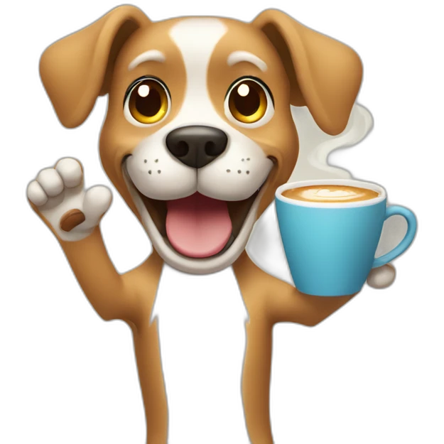waving dog with coffee mug saying good morning emoji