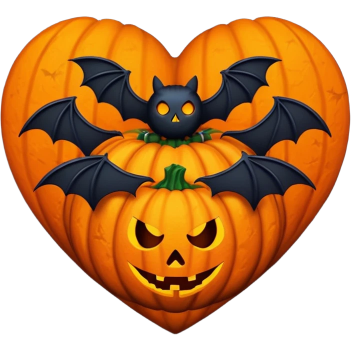 heart with Halloween theme, spooky, pumpkins, bats, dark colors emoji