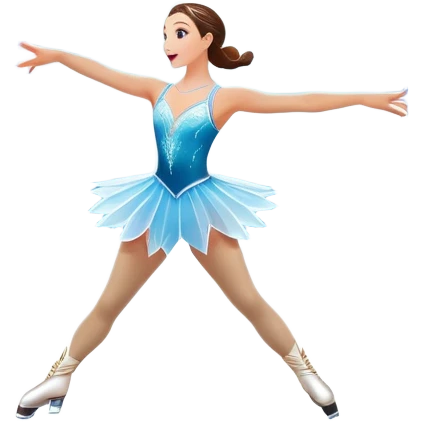 An icon of a theatrical ice show with close-up costumed figure skater performing a dramatic scene on a glowing ice stage. Spotlights, colorful scenery, and a cheering audience in a grand arena convey the magic and artistry of the ice performance. Transparent background included. emoji