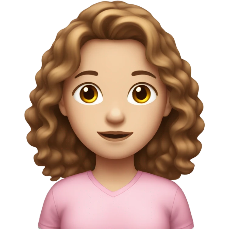 Brown wavy hair pretty white skin pink shirt girl  emoji