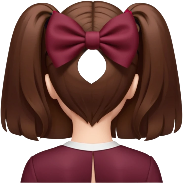 brown open hair from behind with a burgundy bow emoji
