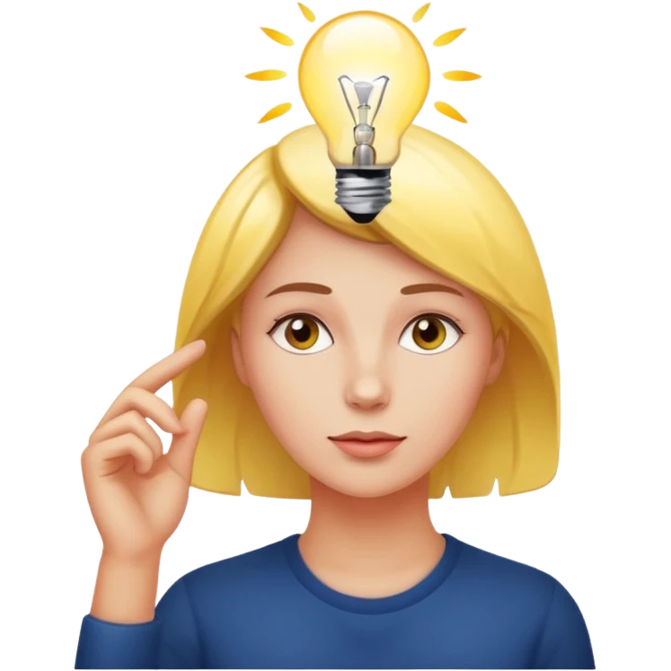 Woman thinking with a light bulb over her head emoji
