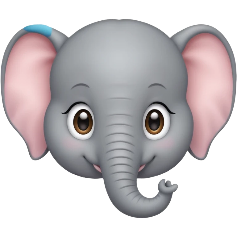 A cute, friendly cartoon elephant face smiling broadly. Big sparkling eyes, rosy cheeks, soft rounded shapes, pastel colors, children's book illustration style, heartwarming emoji