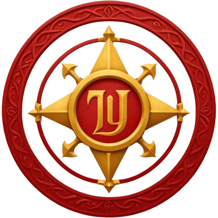 a circular casting sigil inspired by the wizard101 balance school using base color sand and trim color red. A golden scale in the middle as a focus  emoji