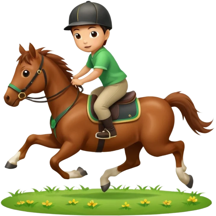 l little chinese baby riding on a  cute horse running really fast on the grass with 2026 year's label emoji