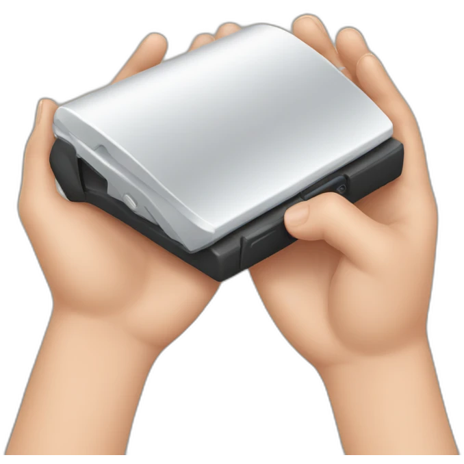 Hand holding clamshell flip phone emoji