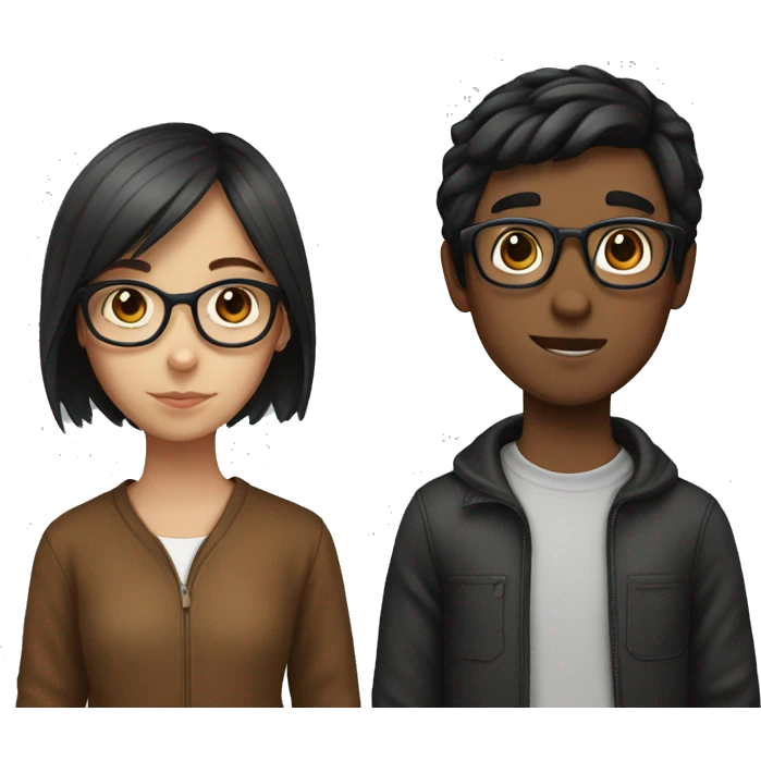 Girl with brown hair, glasses and a boy with black hair without glasses emoji
