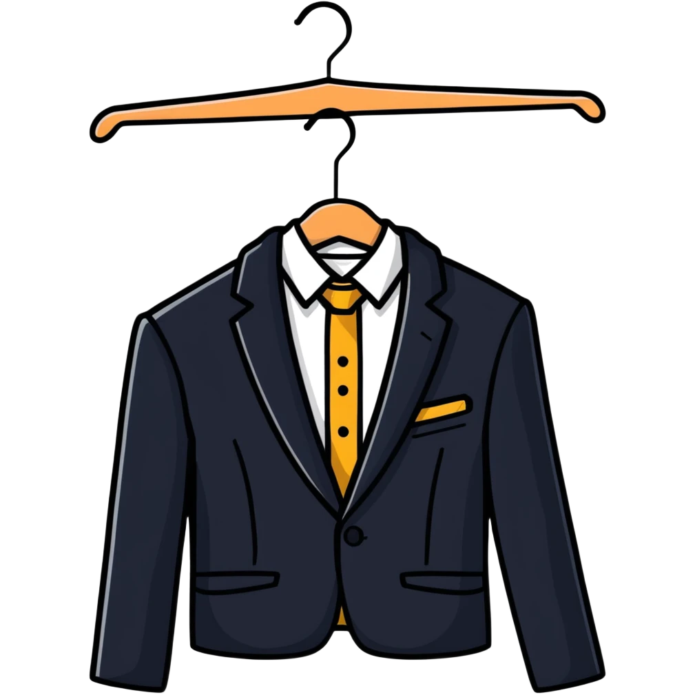 Clean minimal clothes hanger with suit jacket, professional wardrobe icon emoji