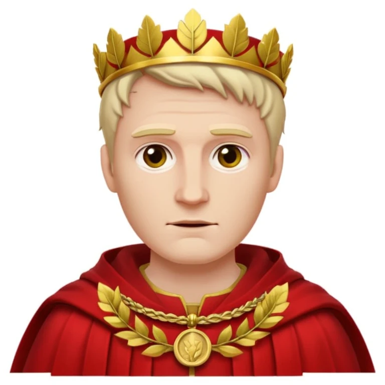 Julius Caesar wearing a red robe and laurel wreath, photorealistic 3D style, white background emoji