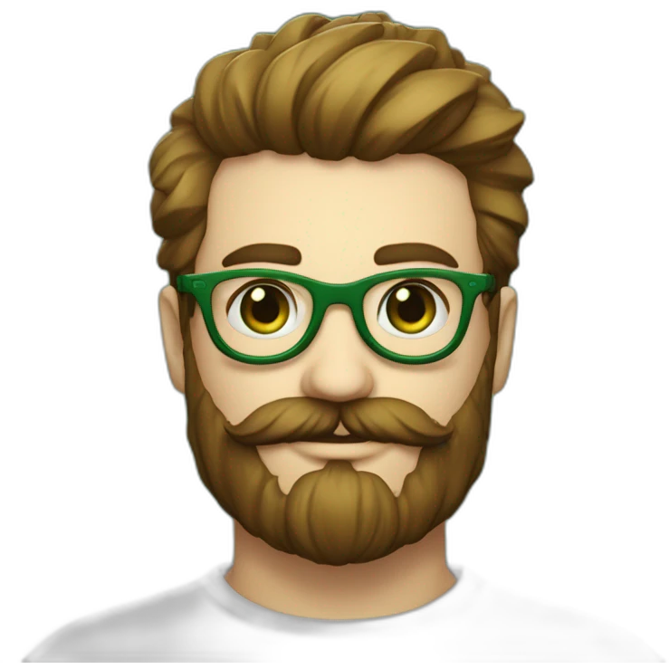 Homme moustache barbe courte lunette rondes blanc yeux vert cheveux fins court emoji