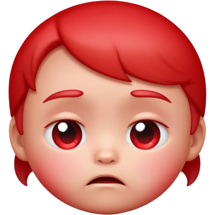 a baby red upset face emoji with a glowing pastel red gradient behind it  emoji