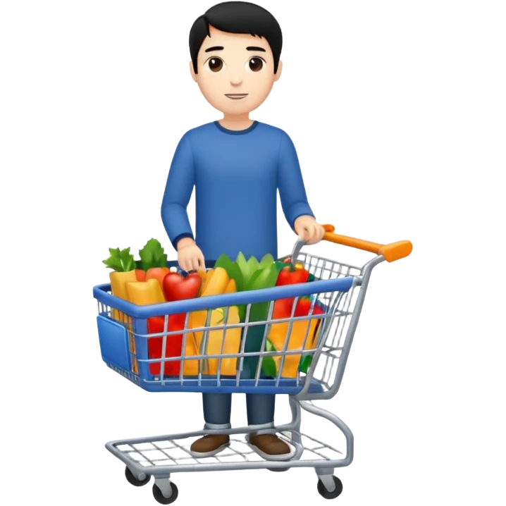 man-with-a-shopping-cart-full-body black hair emoji