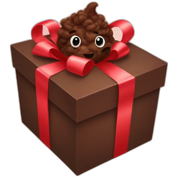 Smiling Dark brown poo inside a gift box with a ribbon emoji