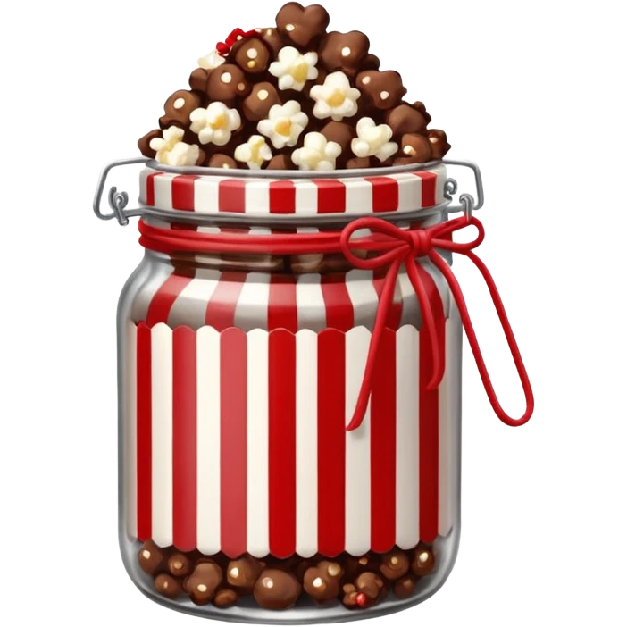 Chocolate popcorn in a jar with red and white lines emoji