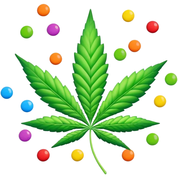 cannabis leaf surrounded by falling candy pieces emoji