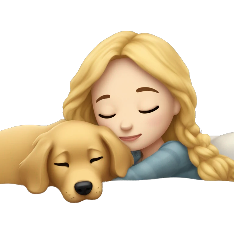 White brunettw girl napping with golden retriever in blanket emoji
