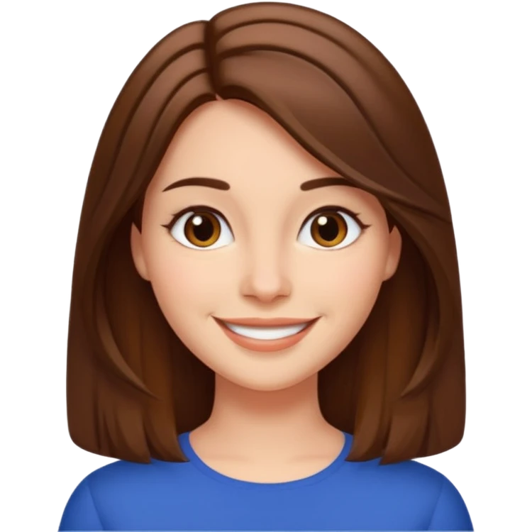 woman with straight brown hair parted down the middle with a smile emoji