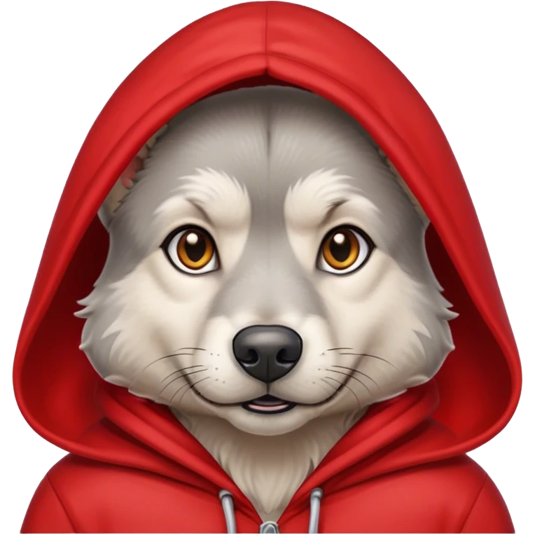 gray stray dog with red hood sweatshirt emoji
