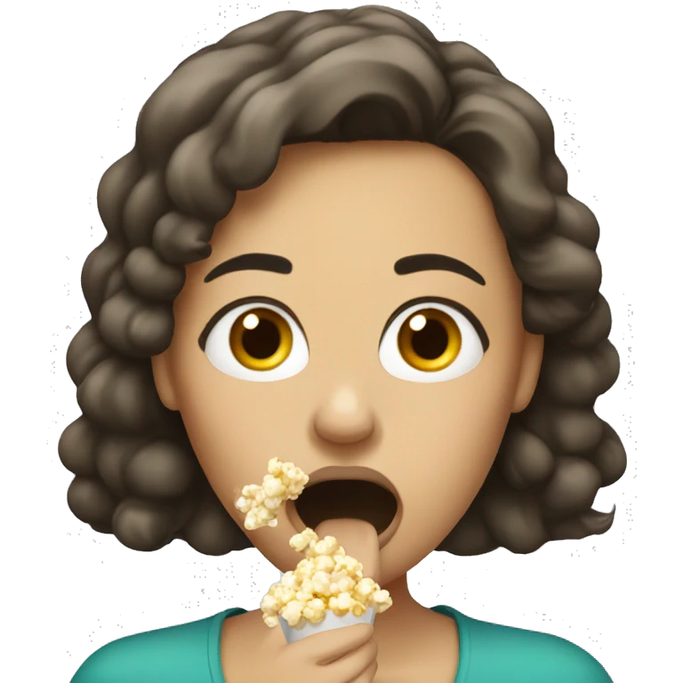 White brunette woman putting popcorn in her mouth emoji
