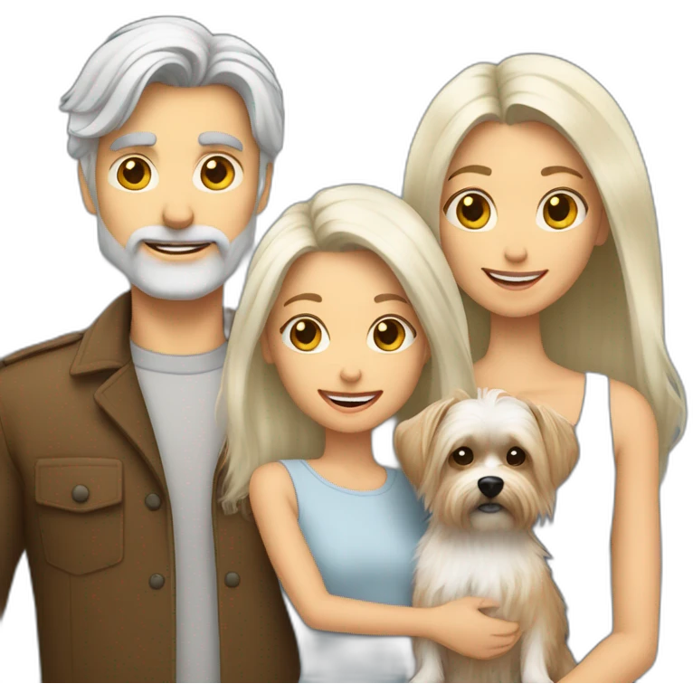 Hold Family with a White man hold with haire White and a White woman hold with long White hair and a small yorkshire terrier  dog emoji
