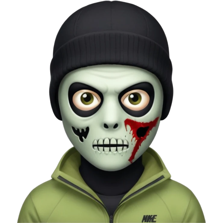 make a, zombie, boy, blackhair with a ski mask pull from nike ou syna, creepy expression emoji emoji