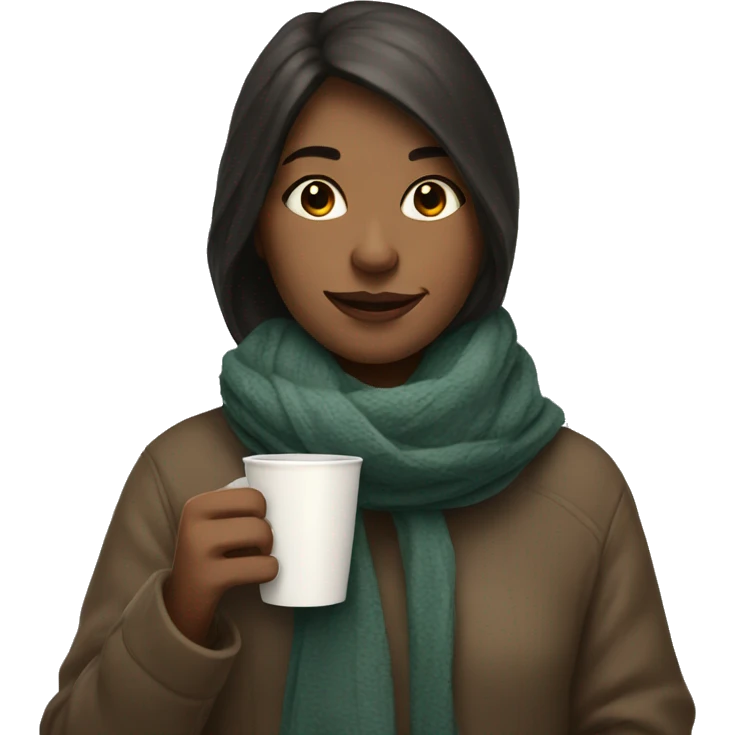Girl with scarf on her shoulder and cup of coffee  emoji