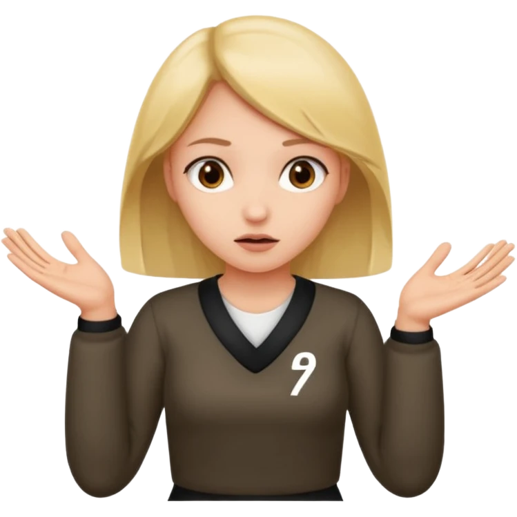 girl shrugging with 6 over one hand and 7 over the other hand emoji