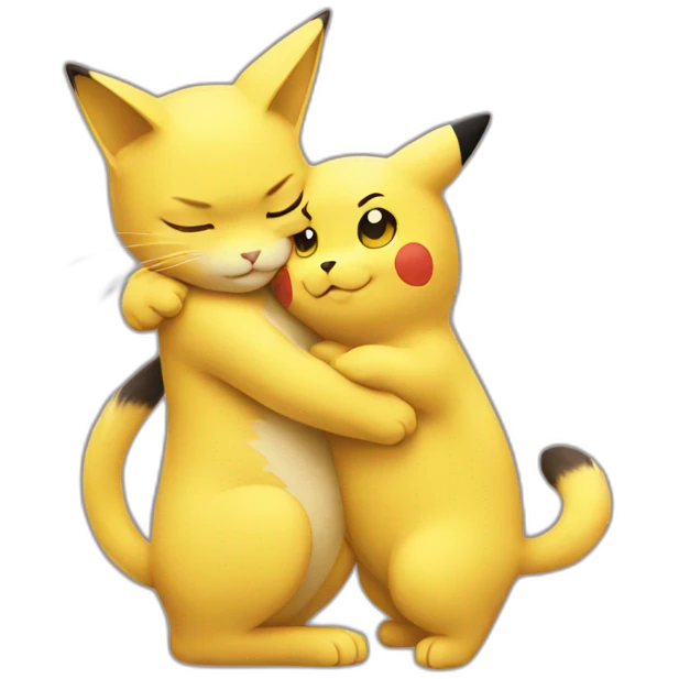 cat and pikachu hug emoji