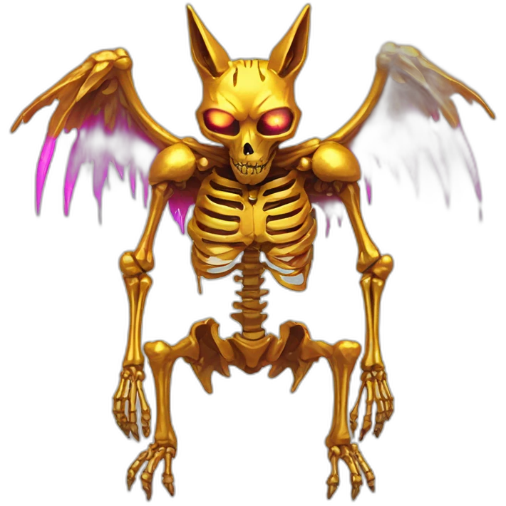 Melting Neon and gold Zombie skeleton fox with wings and prosthetic leg  emoji