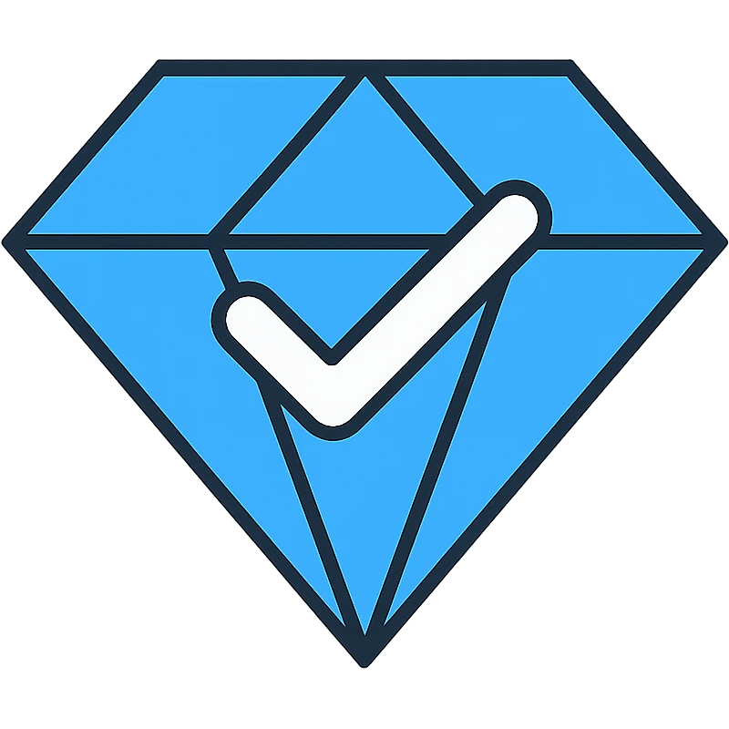 large blue diamond shape with a white check mark inside, clean and bold icon style, suitable for UI or logo emoji