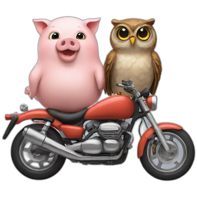 A pig and an owl on motorcycle emoji