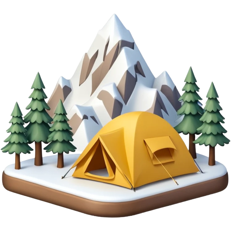 mini diorama of snowy mountains with small camp setup emoji