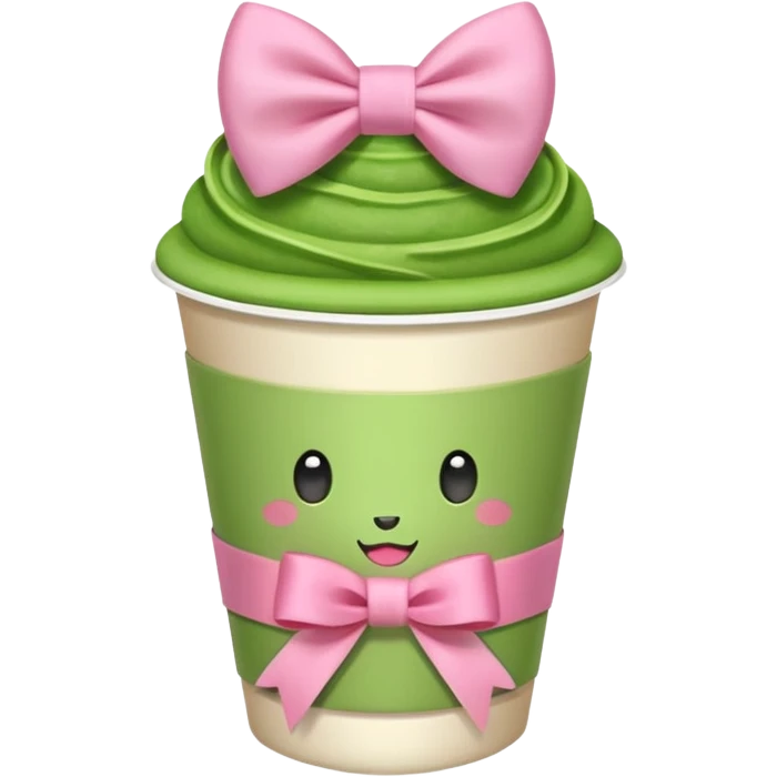 A Matcha in a to go cup with a pink ribbon wrapped around ￼ emoji