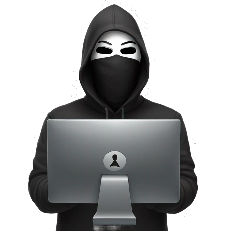 Computer hacker wearing  anonymous mask emoji