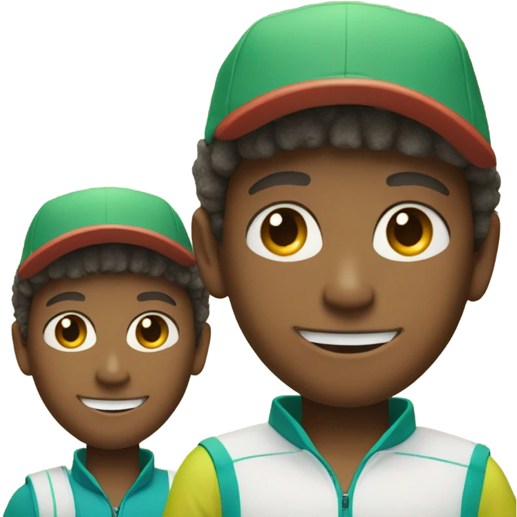 boys with smiles in hats with tennis rackets emoji