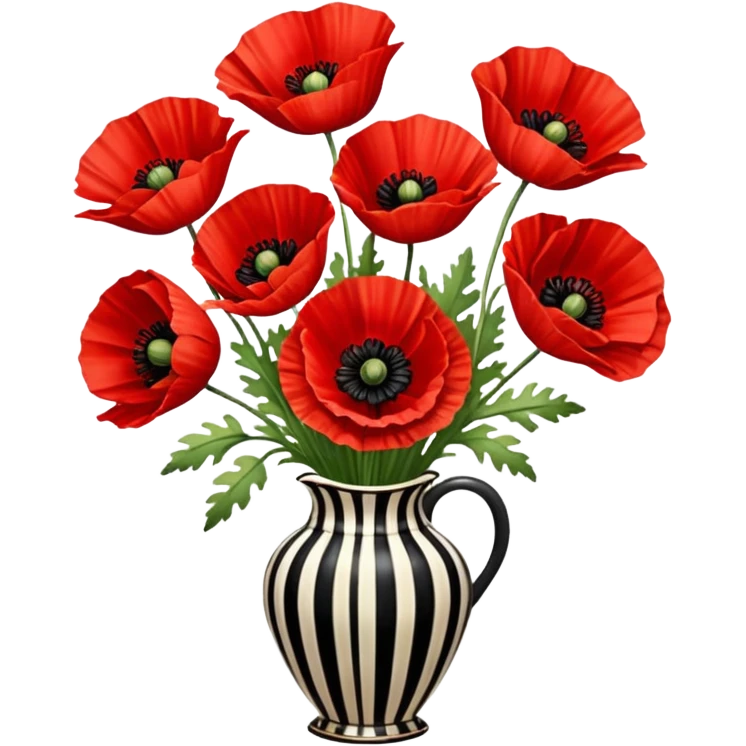 red poppies bouquet, no vase, but covered with beautiful stripe emoji