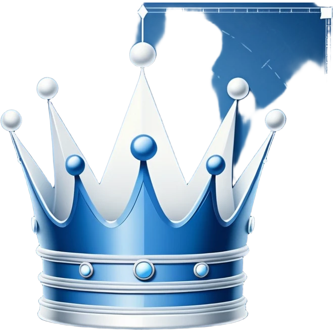 side perspective of a blue blueprint plan with white lines forming a crown sketch emoji