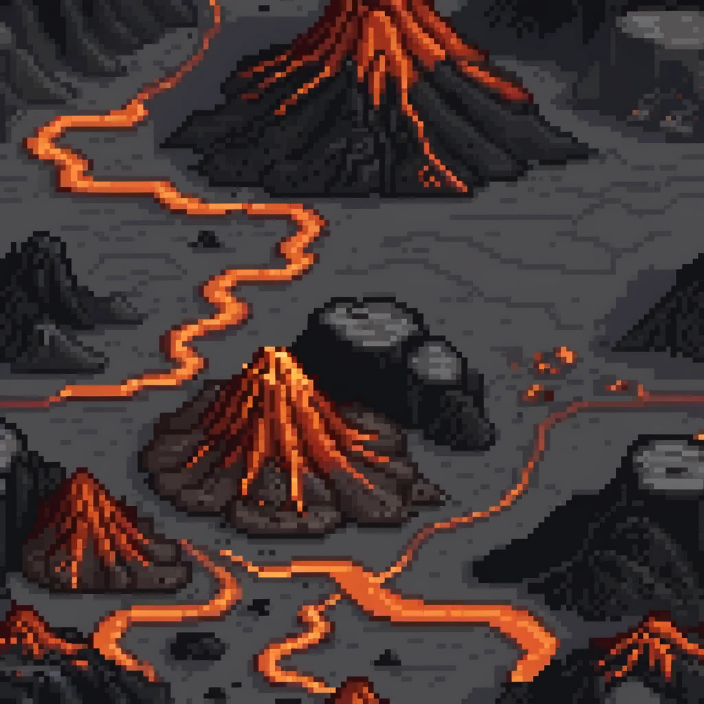 Volcanic wasteland with lava rivers and obsidian formations emoji