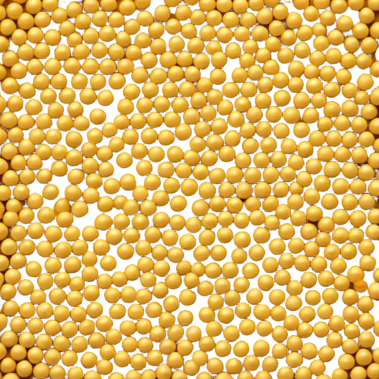 small loosely scattered mound of round mustard seeds in warm golden-yellow tones, each seed smooth tiny spherical with matte finish, varying slightly in shade, organic natural pile, no bowl spoon or extras, soft lighting, subtle shadows, emoji scale emoji