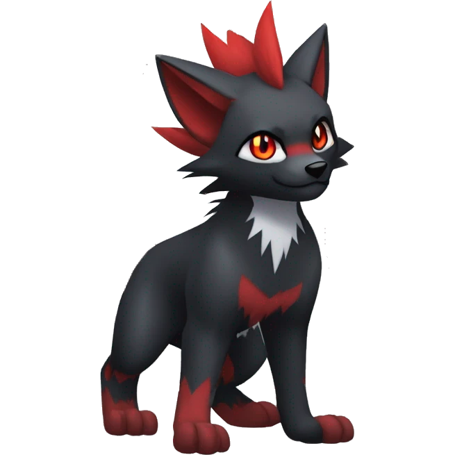 Black Cool Edgy Anthro Litten Zoroark Zorua Fakémon  with White and Red Edgy markings emoji
