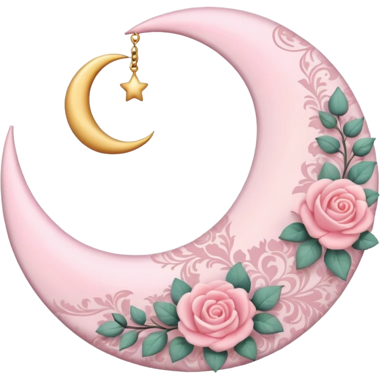Rosy romantic pastel crescent damask moon emoji