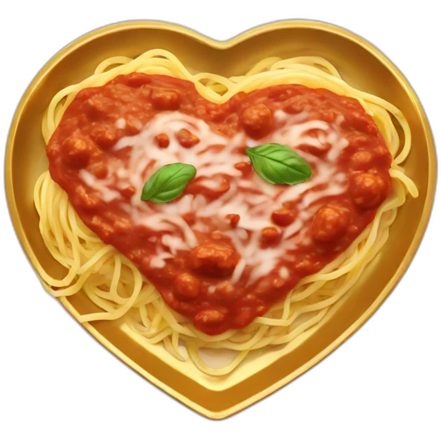 Spaghetti and sauce on gold plate heart emoji