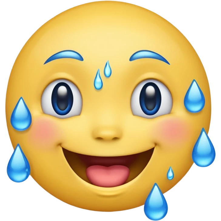 Emoji, yellow round laughing face, blue tears of joy on it. 2 big blue tears on each of the 2 cheeks emoji