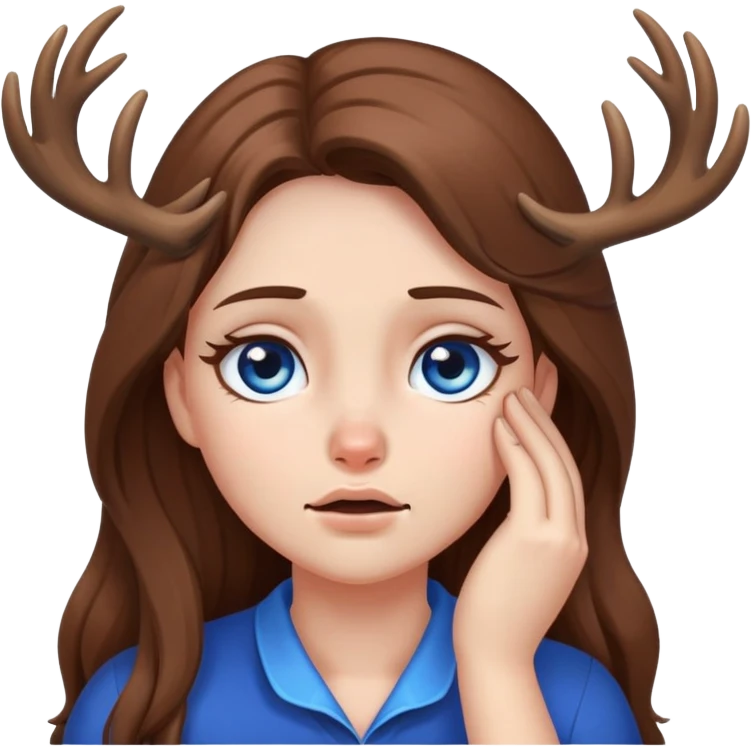 Deer girl facepalm with white skin and brown long hair with blue eyes  emoji